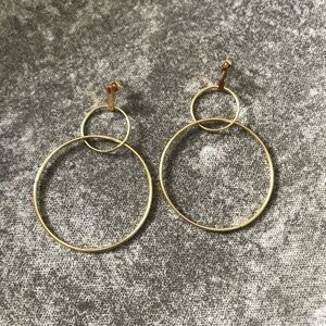 Double Hoops Drop Earrings‎ Bar Stud with Hoop